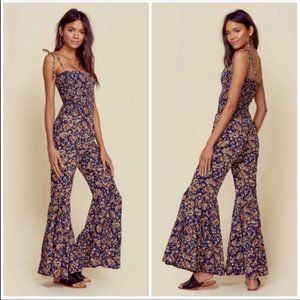Blue Life Fiesta Floral Flared Leg Jumpsuit Navy